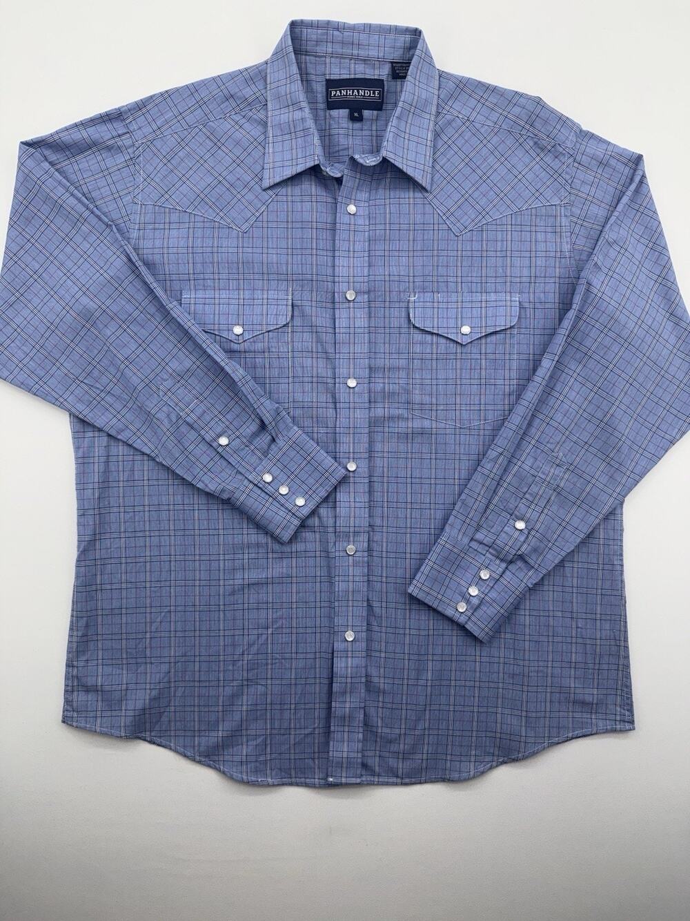 Panhandle Rough Stock Size X Large Western Style Snap Shirt In Plaid Blue Grn